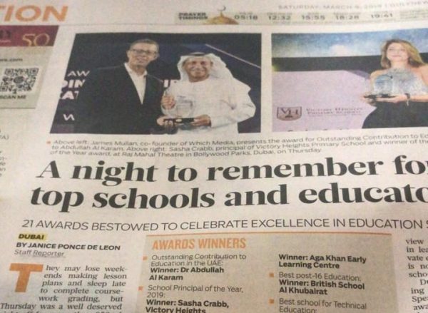 UAE newspaper, Khaleej Times, reports on the SchoolsCompared.com Top Schools Awards 2020